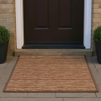 3' X 5' Rust And Ivory Striped Washable Area Rug With UV Protection
