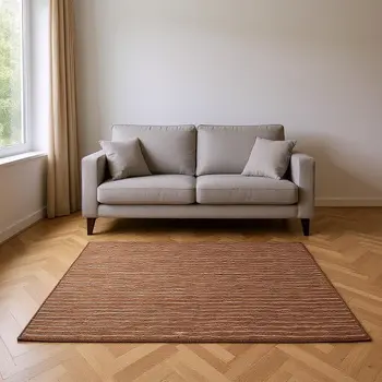 5' X 8' Rust And Ivory Striped Washable Area Rug With UV Protection