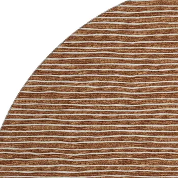 8' Rust And Ivory Striped Washable Round Rug With UV Protection