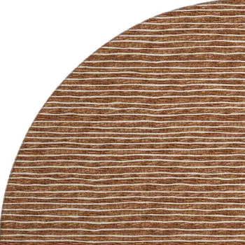 8' Rust And Ivory Striped Washable Round Rug With UV Protection