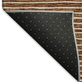 9' X 12' Rust And Ivory Striped Washable Area Rug With UV Protection