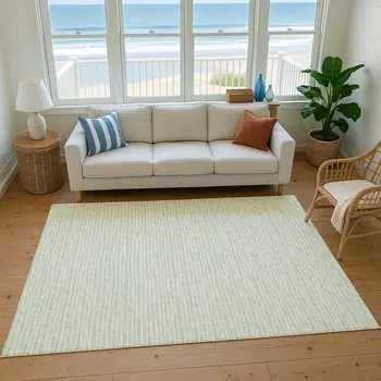 5' X 8' Light Gray And Ivory Striped Washable Area Rug With UV Protection