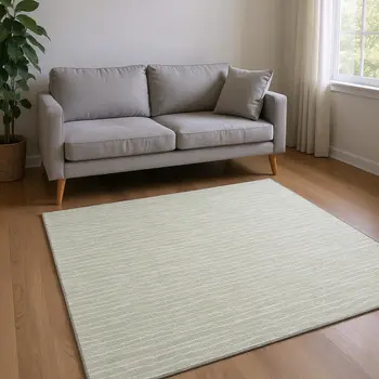 5' X 8' Light Gray And Ivory Striped Washable Area Rug With UV Protection