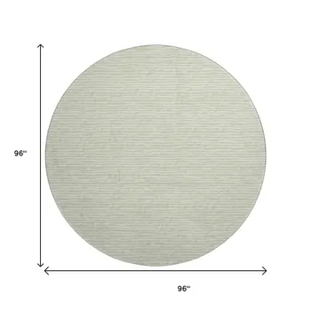 8' Light Gray And Ivory Striped Washable Round Rug With UV Protection