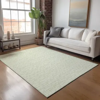 8' X 10' Light Gray And Ivory Striped Washable Area Rug With UV Protection