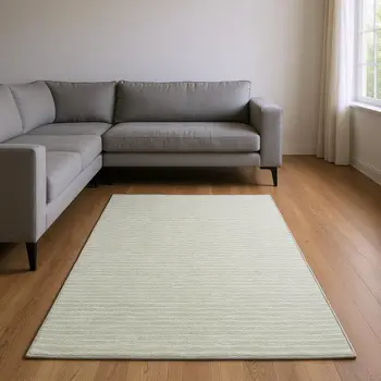 8' X 10' Light Gray And Ivory Striped Washable Area Rug With UV Protection