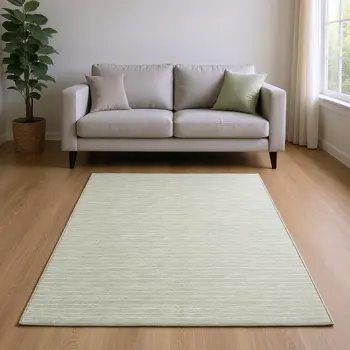 9' X 12' Light Gray And Ivory Striped Washable Area Rug With UV Protection