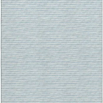5' X 8' Sky Blue And Ivory Striped Washable Area Rug With UV Protection