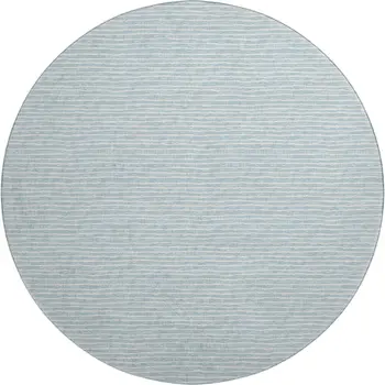 8' Sky Blue And Ivory Striped Washable Round Rug With UV Protection