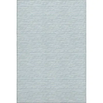 9' X 12' Sky Blue And Ivory Striped Washable Area Rug With UV Protection