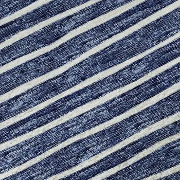 3' X 5' Navy Blue And Ivory Striped Washable Area Rug With UV Protection