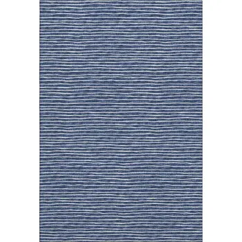 8' X 10' Navy Blue And Ivory Striped Washable Area Rug With UV Protection