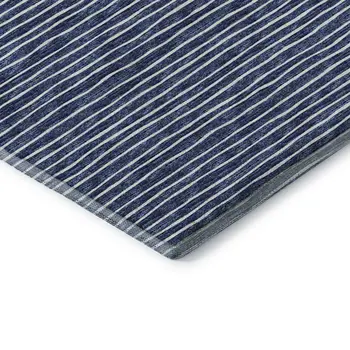 8' X 10' Navy Blue And Ivory Striped Washable Area Rug With UV Protection