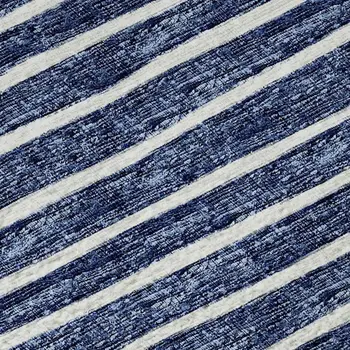 8' X 10' Navy Blue And Ivory Striped Washable Area Rug With UV Protection