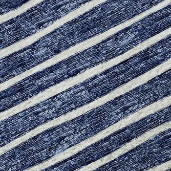 9' X 12' Navy Blue And Ivory Striped Washable Area Rug With UV Protection