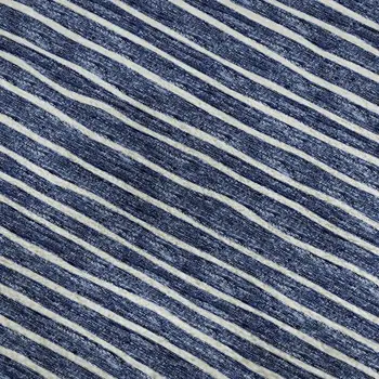 10' X 14' Navy Blue And Ivory Striped Washable Area Rug With UV Protection