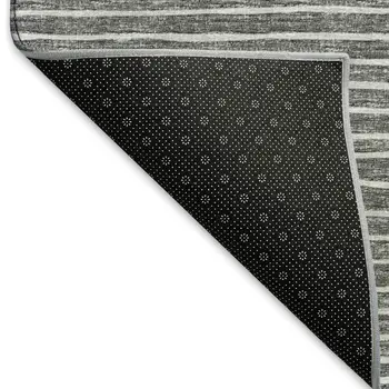8' Gray And Ivory Striped Washable Round Rug With UV Protection