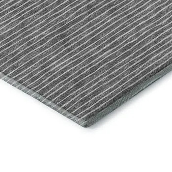 8' Gray And Ivory Striped Washable Round Rug With UV Protection