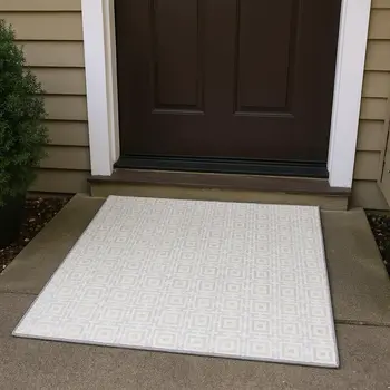 3' X 5' Linen And Ivory Geometric Washable Area Rug With UV Protection