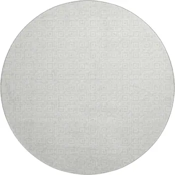 8' Linen And Ivory Geometric Washable Round Rug With UV Protection