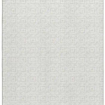 8' X 10' Linen And Ivory Geometric Washable Area Rug With UV Protection