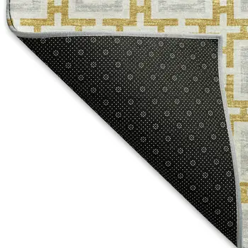 5' X 8' Gold And Ivory Geometric Washable Area Rug With UV Protection