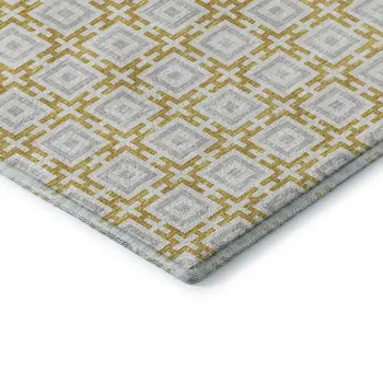5' X 8' Gold And Ivory Geometric Washable Area Rug With UV Protection