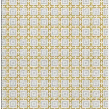 5' X 8' Gold And Ivory Geometric Washable Area Rug With UV Protection
