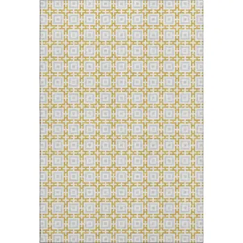 10' X 14' Gold And Ivory Geometric Washable Area Rug With UV Protection