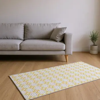 10' X 14' Gold And Ivory Geometric Washable Area Rug With UV Protection
