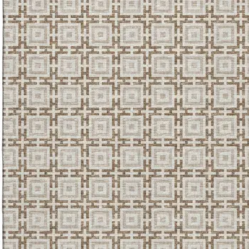 5' X 8' Taupe And Beige Geometric Washable Area Rug With UV Protection