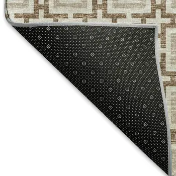 8' X 10' Taupe And Beige Geometric Washable Area Rug With UV Protection
