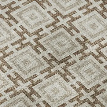 10' X 14' Taupe And Beige Geometric Washable Area Rug With UV Protection