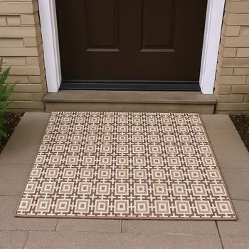 3' X 5' Rust And Beige Geometric Washable Area Rug With UV Protection