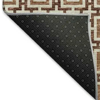 8' X 10' Rust And Beige Geometric Washable Area Rug With UV Protection