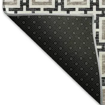 3' X 5' Black And Ivory Geometric Washable Area Rug With UV Protection