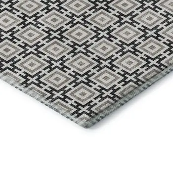 3' X 5' Black And Ivory Geometric Washable Area Rug With UV Protection