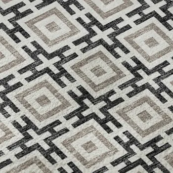 3' X 5' Black And Ivory Geometric Washable Area Rug With UV Protection