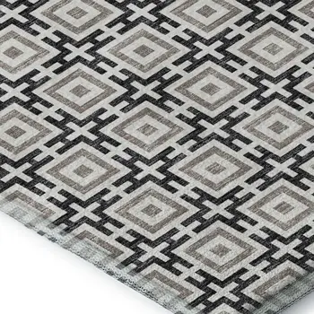 3' X 5' Black And Ivory Geometric Washable Area Rug With UV Protection