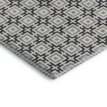 3' X 5' Black And Ivory Geometric Washable Area Rug With UV Protection