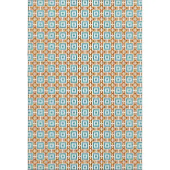 5' X 8' Orange And Teal Blue Geometric Washable Area Rug With UV Protection