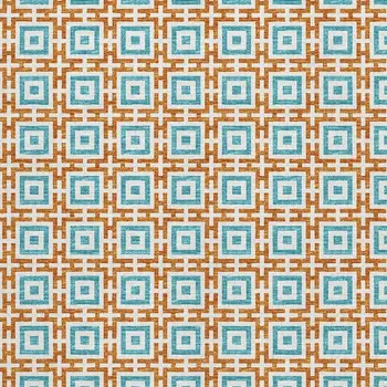 10' X 14' Orange And Teal Blue Geometric Washable Area Rug With UV Protection