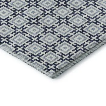 3' X 5' Navy Blue And Ivory Geometric Washable Area Rug With UV Protection