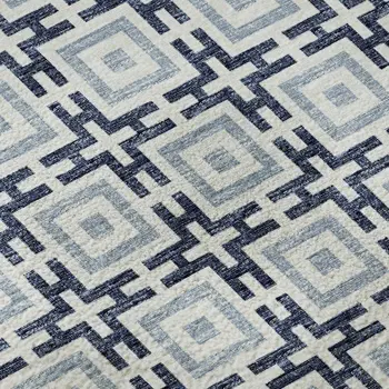 3' X 5' Navy Blue And Ivory Geometric Washable Area Rug With UV Protection