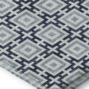 3' X 5' Navy Blue And Ivory Geometric Washable Area Rug With UV Protection
