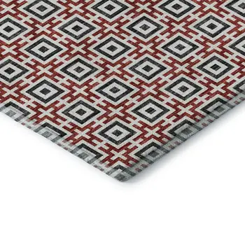 3' X 5' Red Black And Ivory Geometric Washable Area Rug With UV Protection
