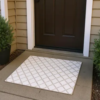 3' X 5' Ivory And Taupe Geometric Washable Area Rug With UV Protection