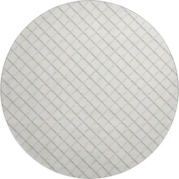 8' Ivory And Taupe Geometric Washable Round Rug With UV Protection