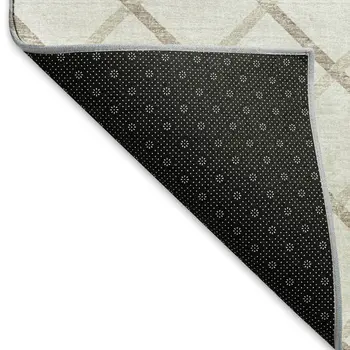 8' Ivory And Taupe Geometric Washable Round Rug With UV Protection