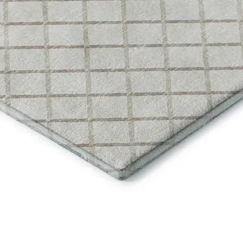 8' Ivory And Taupe Geometric Washable Round Rug With UV Protection
